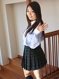Find-Best-Teens.com presents: Asian schoolgirl Tomoyo Hoshino strips to stockings and poses outdoors